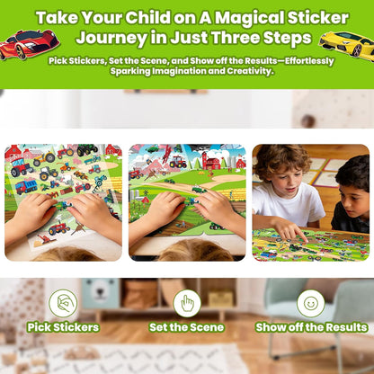 Elfew 2 Pack Puffy Sticker Books for Kids Ages 3-5, Construction Truck and Vehicle Car Stickers for Toddlers Boys, 3D Reusable Stickers Books for Toddlers, Activity Book for Boys Party