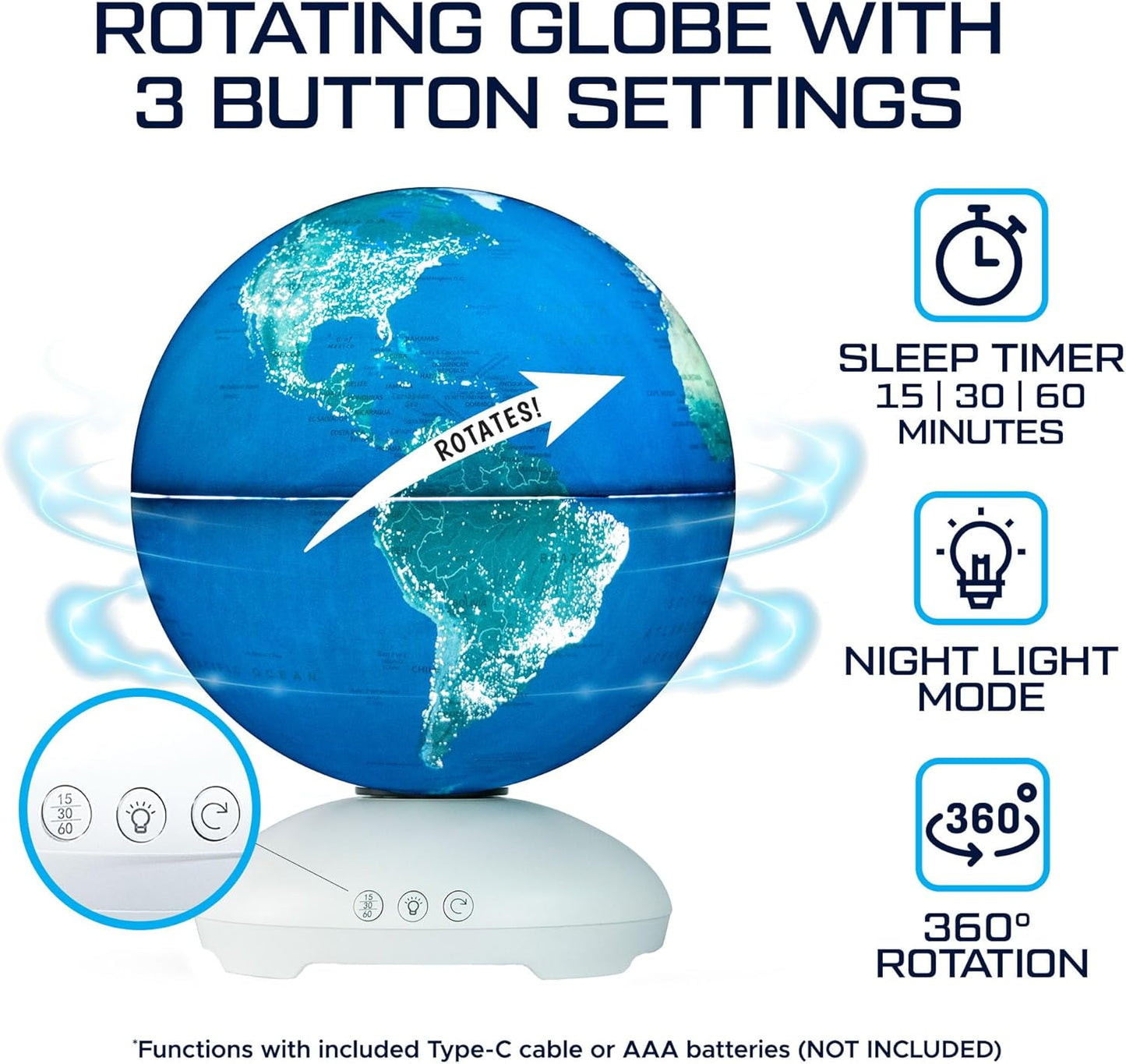 USA Toyz Illuminated Globe for Kids Learning- 3-in-1 STEM Globes of the World with Stand, Constellation Map, Built-in LED Night Light Desk Globe Lamp, Non-Tip Metal Base, 9.75” Tall, 7 Inch Diameter