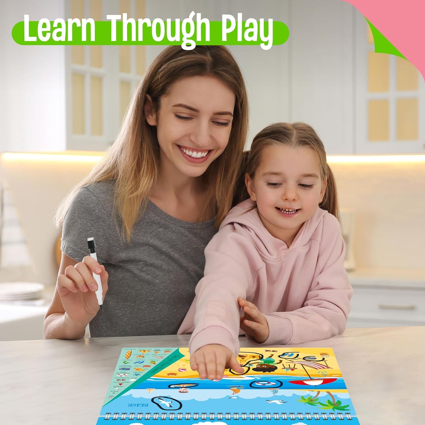 SpriteGru Dry Erase Mazes Game Pad, 30 Mazes Reusable & Erasable Book, Fun Brain Challenge Games Interesting Educational Toy and Learning Tool for Road Trip Airplane Travel