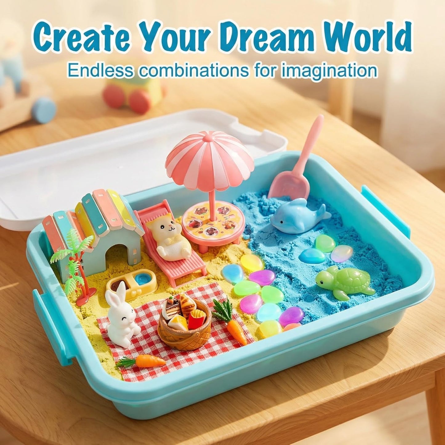 Carolart Pet Sensory bin,Dog and Cat Sandbox for Kids,Kids Play Sand Kit,Pet Play Set with Sensory Sand,Pet Care Play Set,Role Pretend Play Beach Toy Birthday Gift for Girls Boys 3 4 5 6 Years Old