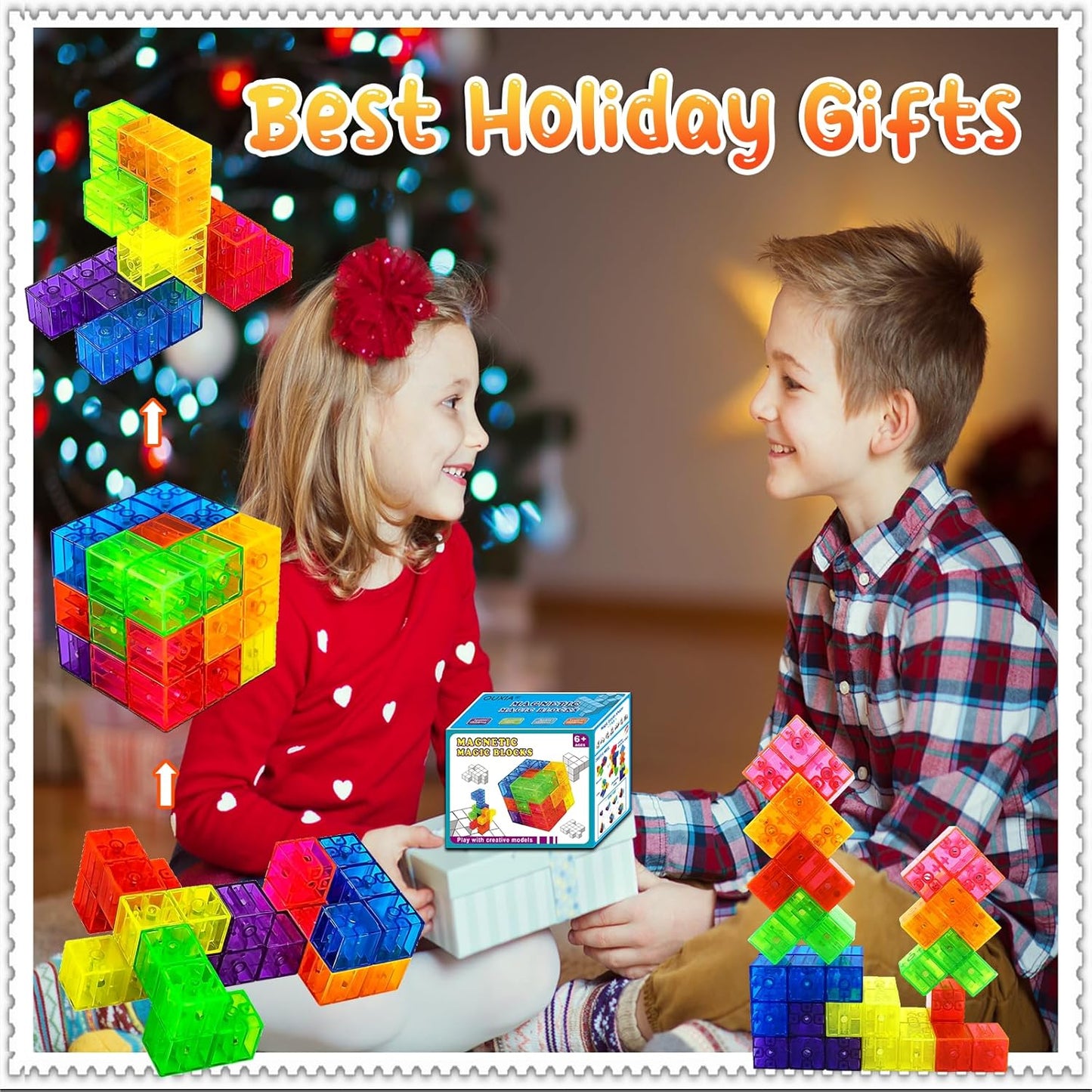 Magnetic Building Blocks Magic Magnetic 3D Puzzle Cubes, Set of 7 Multi Shapes Magnetic Blocks with 54 Guide Cards,Parent-Child Interactive Children's Educational Toys (7color)