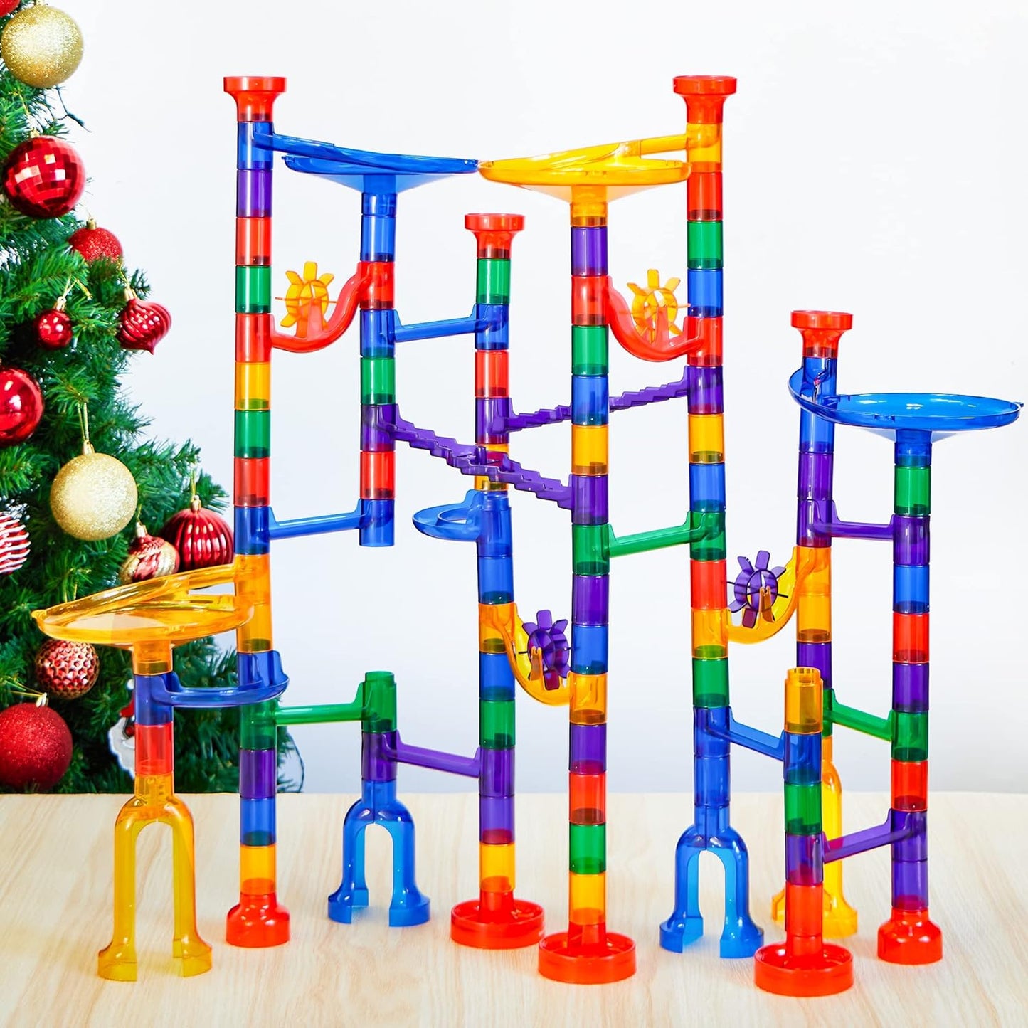 JOYIN 150Pcs Glowing Marble Run- Construction Building Blocks Toys with 5 Glow in The Dark Glass Marbles, STEM Educational Building Block Toy, Birthday Gifts, Easter Basket Stuffers