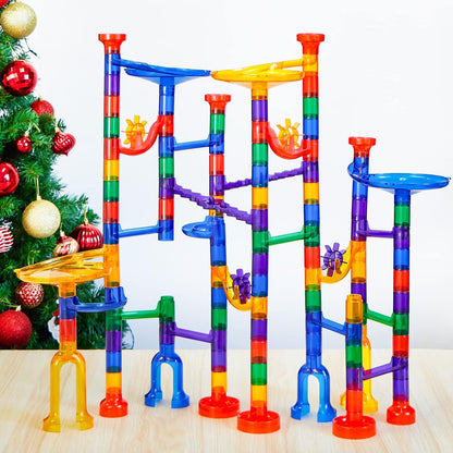 JOYIN 150Pcs Glowing Marble Run- Construction Building Blocks Toys with 5 Glow in The Dark Glass Marbles, STEM Educational Building Block Toy, Birthday Gifts, Easter Basket Stuffers
