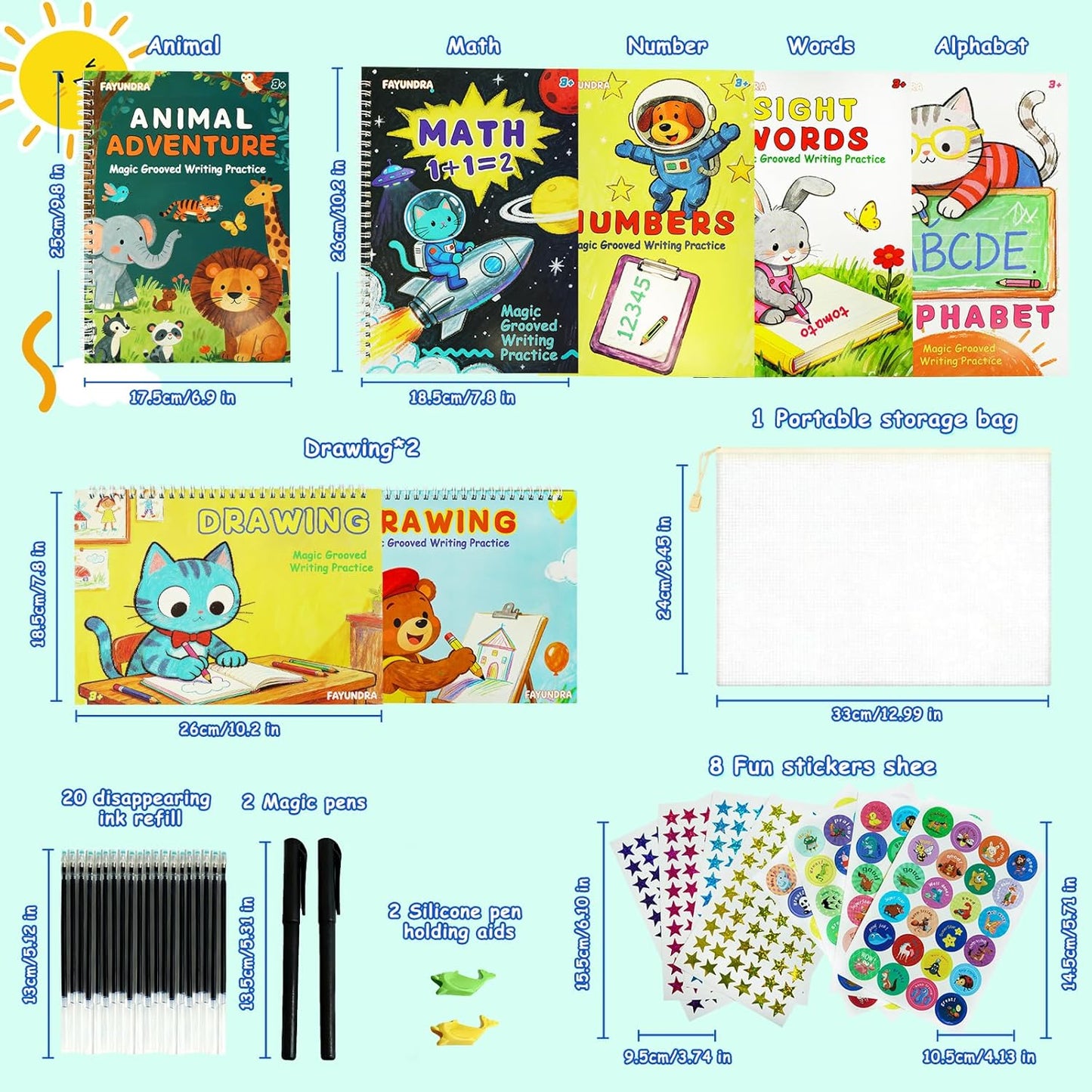 Grooved Handwriting Practice for Kids, Magic Grooved Writing Practice Books, 7 Reusable Tracing Workbooks for Preschool & Kindergarten, Learn Letters & Numbers for Ages 3–8 (7)
