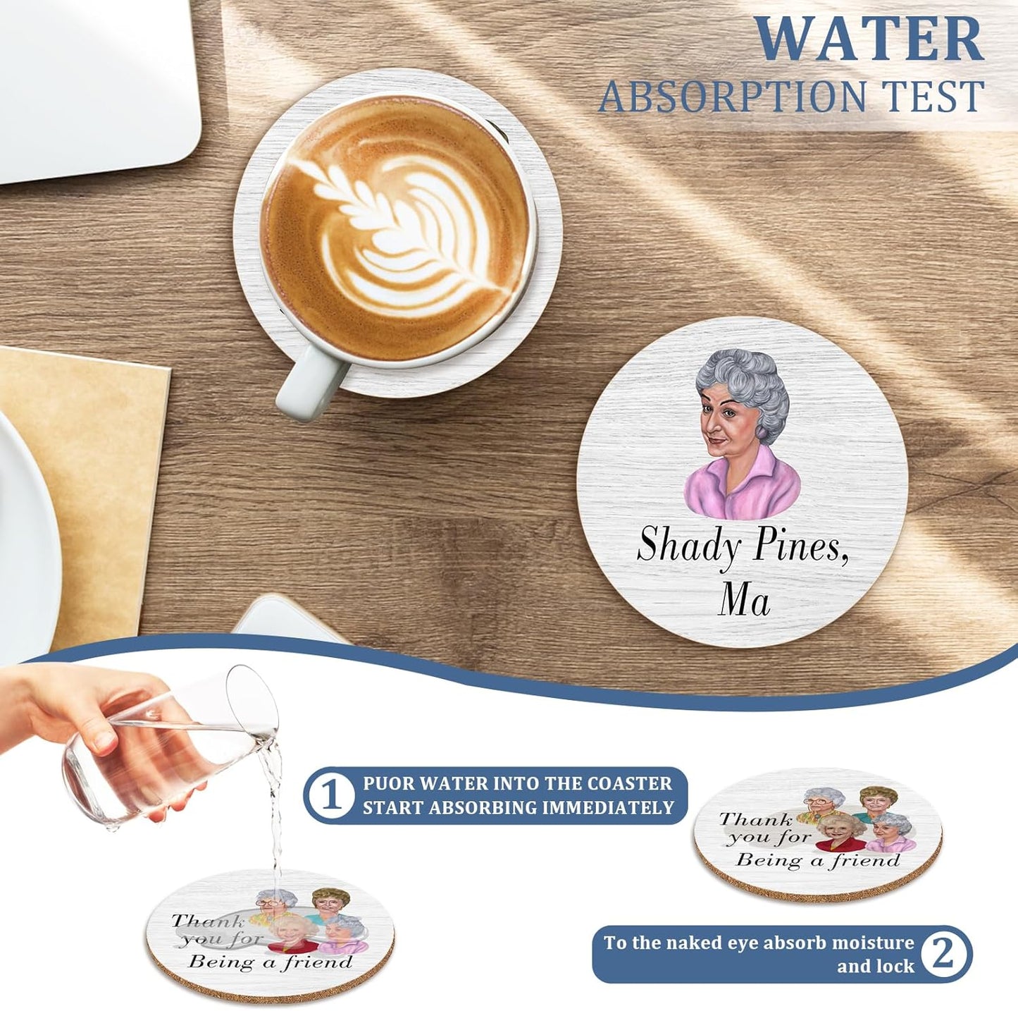 Golden Girls TV Show Merchandise,6 PCS Cork Coasters for Drinks,Funny Set with Coasters Holder,Golden Girls Fans Clean Dirty Dishwasher Magnet,Refrigerator Sign Kitchen Decor Gifts