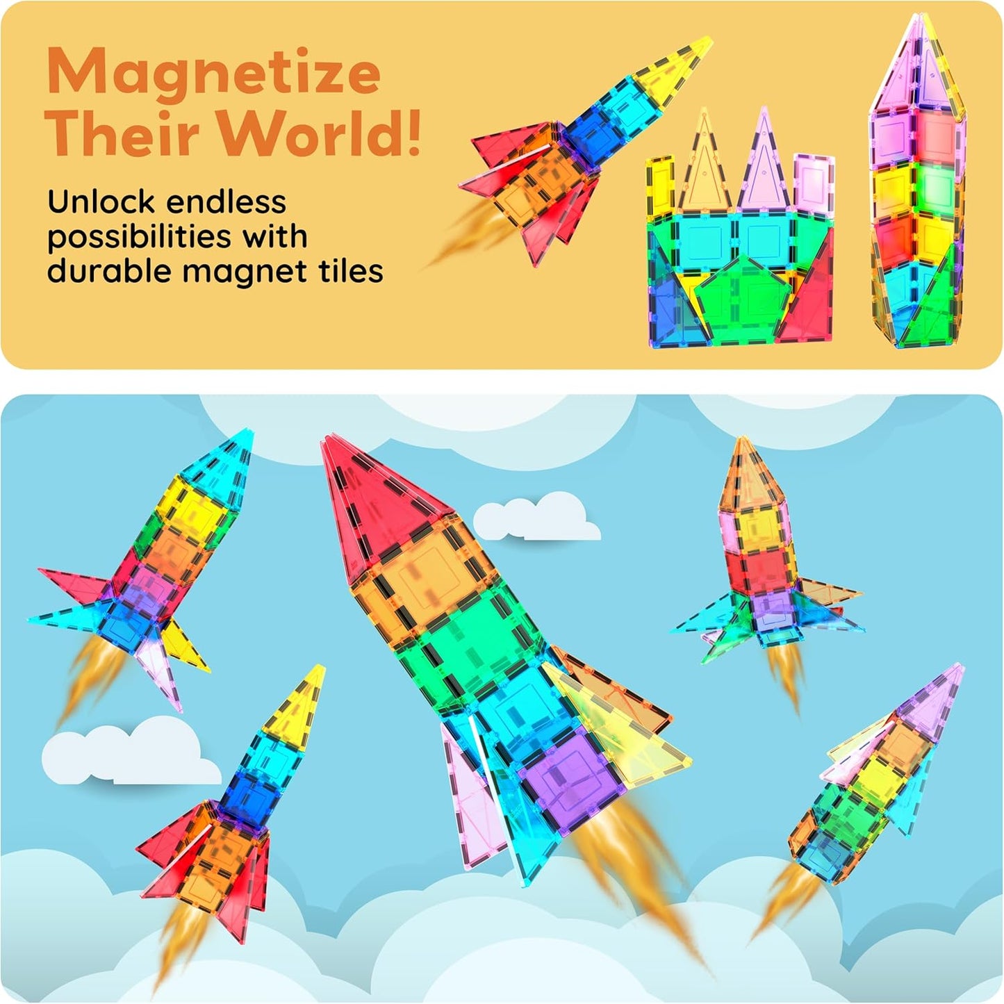 PicassoTiles Window and Door Clip On Magnetic Blocks Magnet Tiles Magnets Building Tile Construction Toy Set STEM Education Toys Learning Kit Stacking Block Playset Boys & Girls Age 3+ PT30