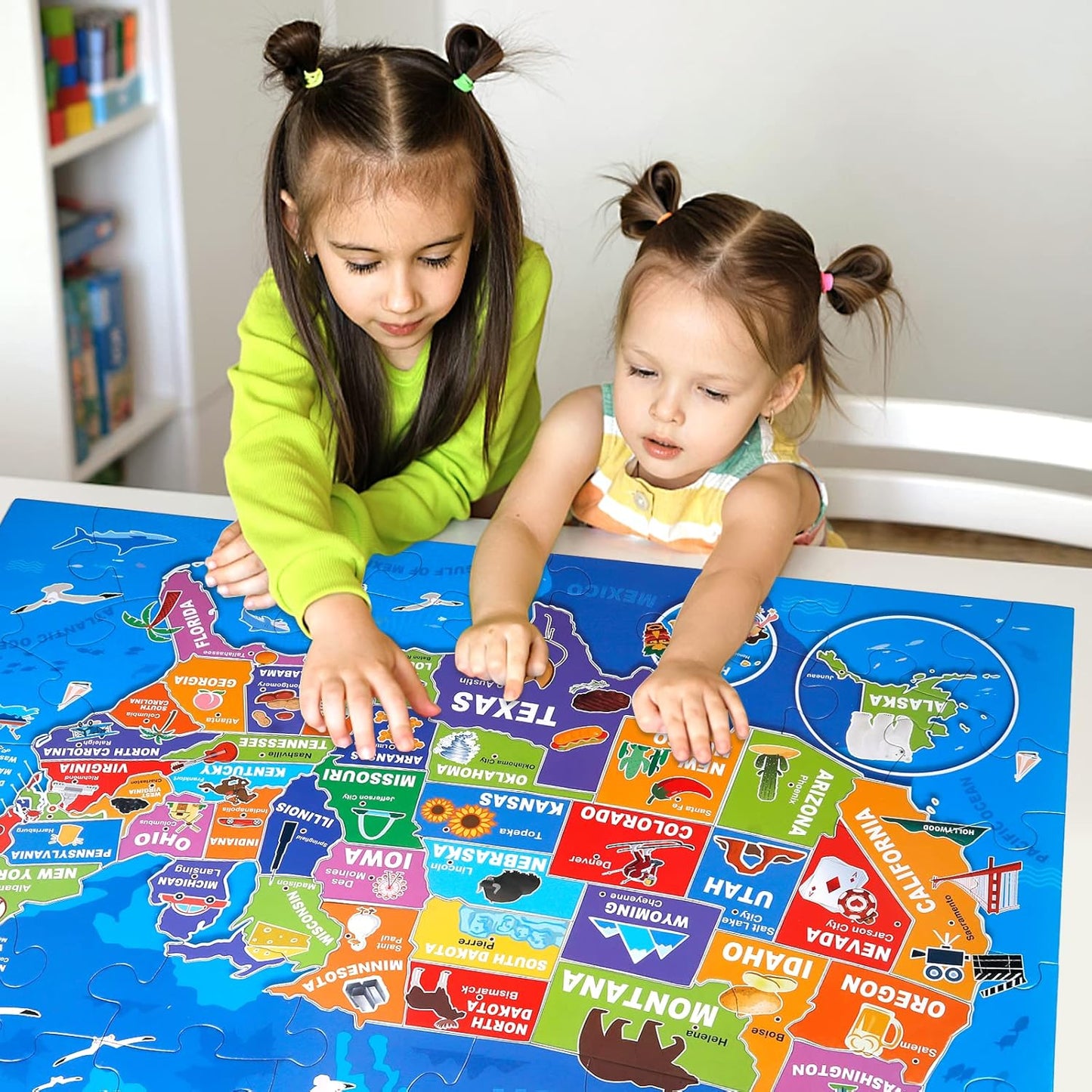 Jumbo Floor Puzzle for Kids,World Map Jigsaw Geography Puzzles,48 Piece Globe Atlas Puzzle with Continents,United States Puzzle for Ages 3-5,Preschool Learning Toys Easter Gift for 4-8 Years Old