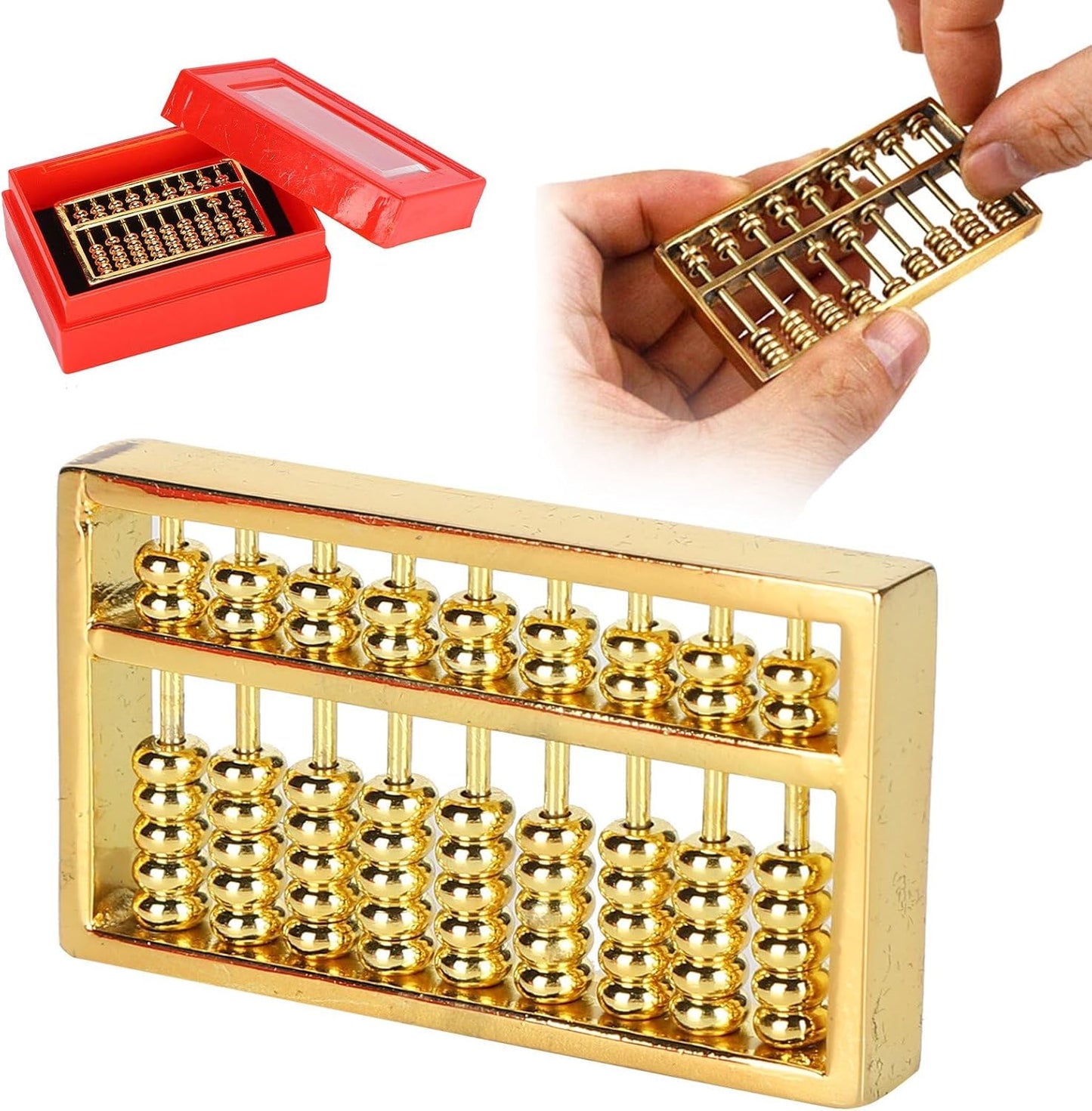 Tyenaza Abacus Model, Mini Brass Abacus, 9 Gears Chinese Math Calculating Tool for Kids Adult Collection 1.5in, For Living Room Bedroom Office