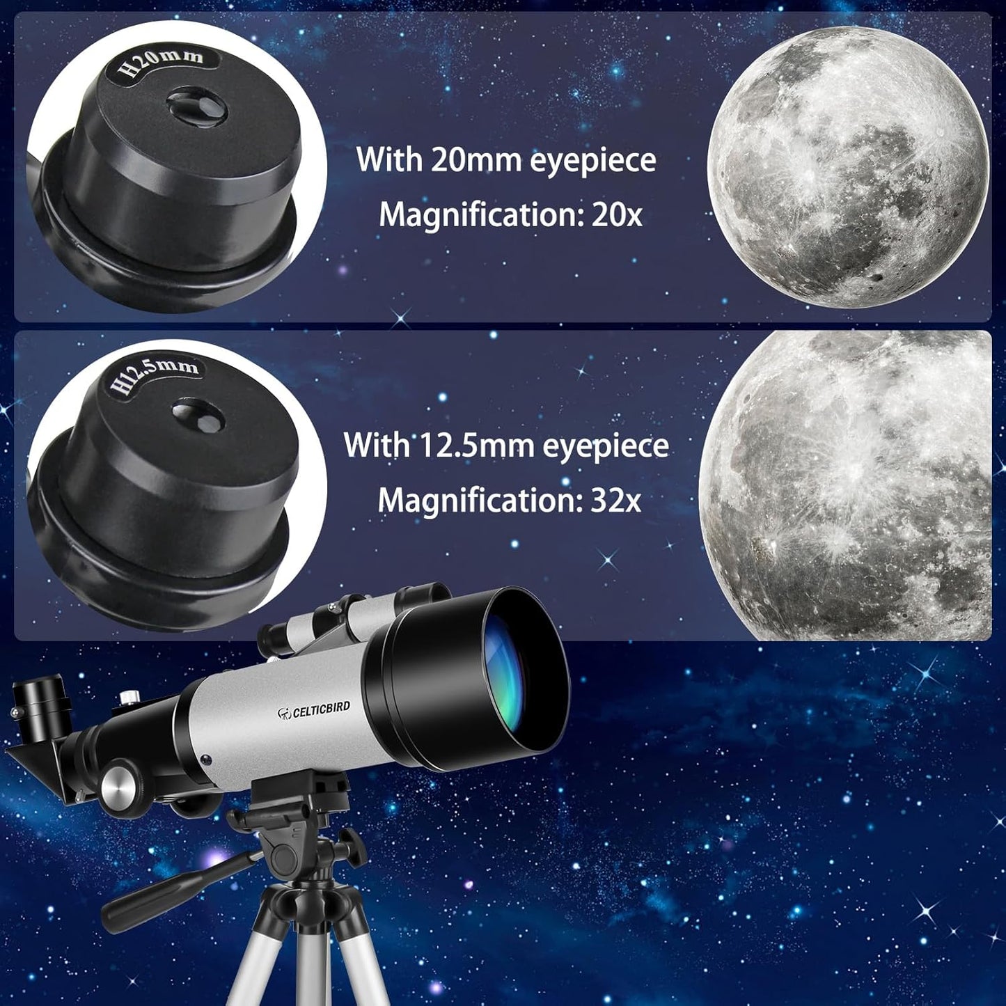Telescope for Kids Beginners, 70mm Aperture 400mm Astronomical Refracting Telescope for Adults Students - Travel Telescopes with Tripod, Phone Adapter(Ocean Blue)