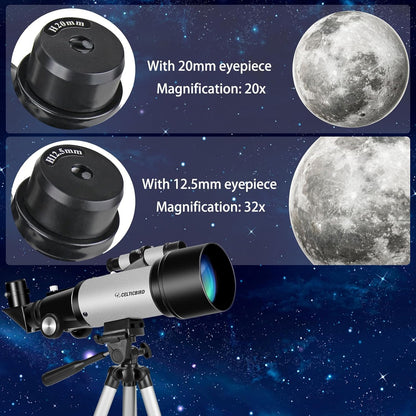 Telescope for Kids Beginners, 70mm Aperture 400mm Astronomical Refracting Telescope for Adults Students - Travel Telescopes with Tripod, Phone Adapter(Ocean Blue)