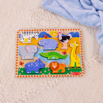 Melissa & Doug Safari Wooden Chunky Puzzle (8 pcs), Educational Screen Free Activity for Toddler, Preschoolers and Kids Ages 2+ - FSC Certified