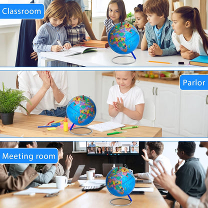 BSHAPPLUS World Globe with Stainless Steel Stand 13 inch, 720 Rotating & HD Waterproof Material, Teaching/Geographic/Decorative Globes with Clear Text for Elementary, Classroom, Home, School, Office
