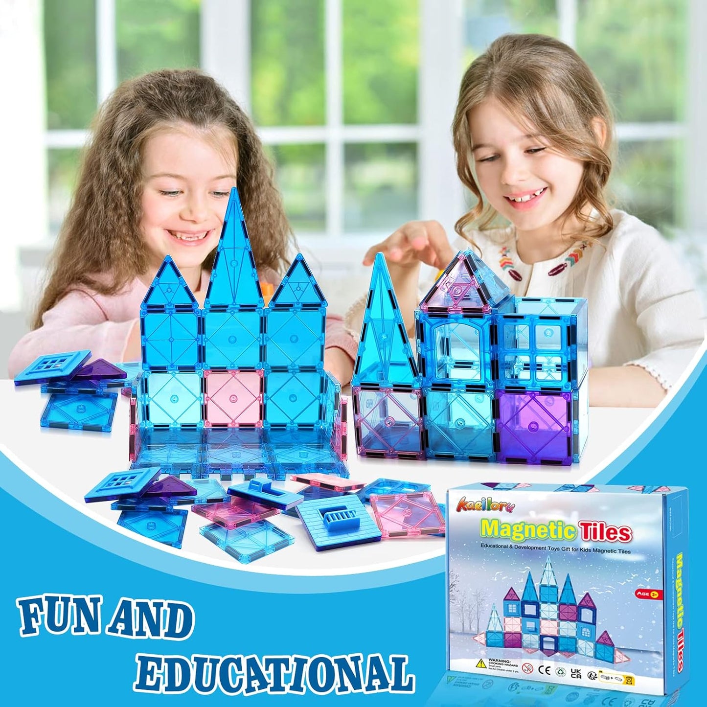 KAEILORU Magnetic Tiles Road Set with Car Magnet Building Tile Toys for Kids Ages 3-5 4-8 5-7 Magnetic Blocks Expansion Pack STEM Construction Valentines Toys Boy Girl Toddler Birthday Gift 42pcs