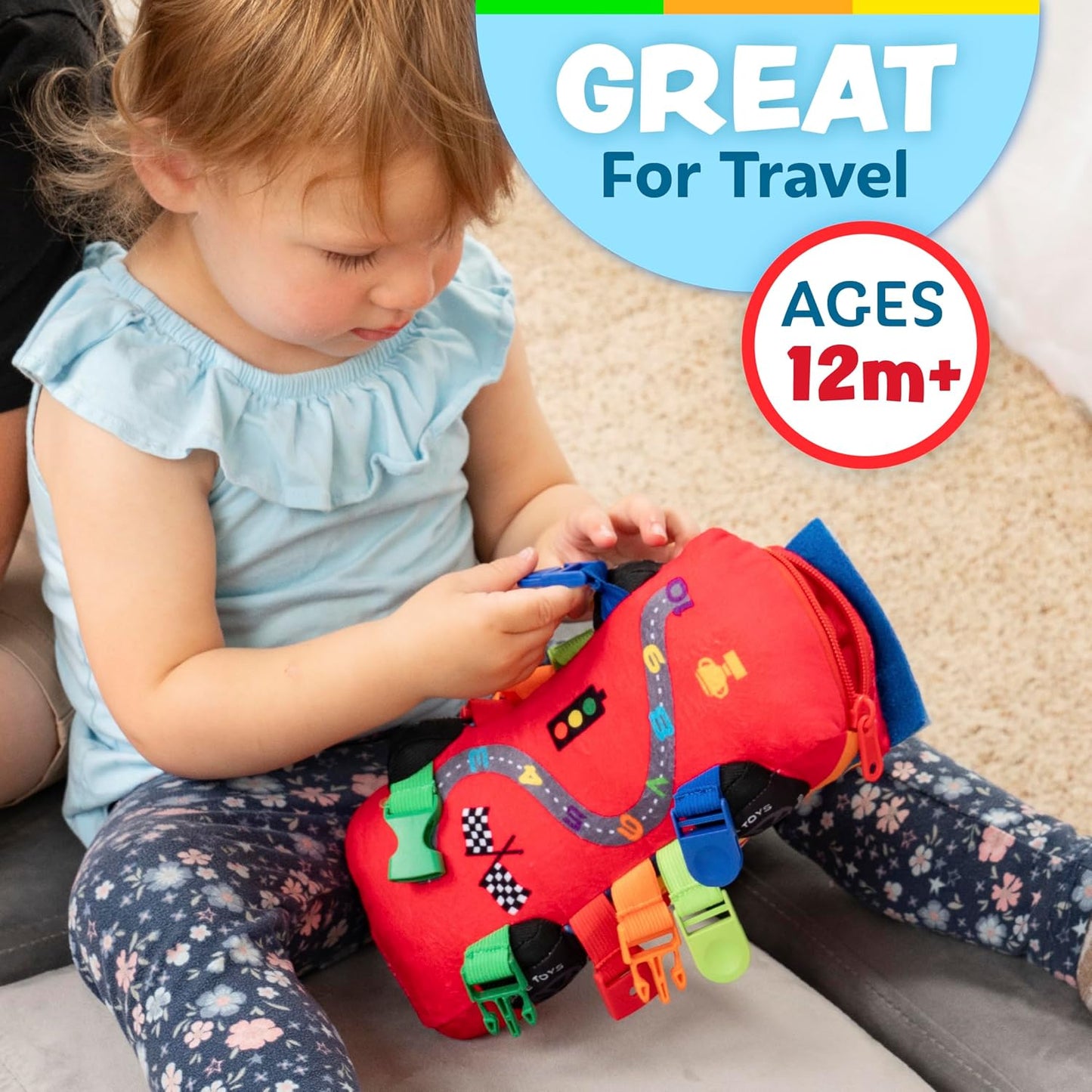 Buckle Toys - Bullet Racecar - Develop Fine Motor Skills - Sensory Learning Activity Toys - Toddler Plane Travel Essential