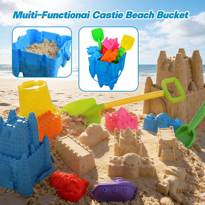 Beach Toys for Kids,28PCS Sand Castle Building Kit with 3 Castle Bucket and Sand Molds,Shovels and Rakes,Mesh Bag,Sandbox Toys for Toddlers,Outdoor Travel Beach Toys for Kids Boys Girls Age 3-10