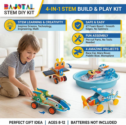 STEM Building Toys for Kids Ages 8-12 | 4-in-1 Science Kit Build DIY Engineering Projects | Educational Toys Gift for Boys & Girls Age 8 9 10 11 12 Year Old