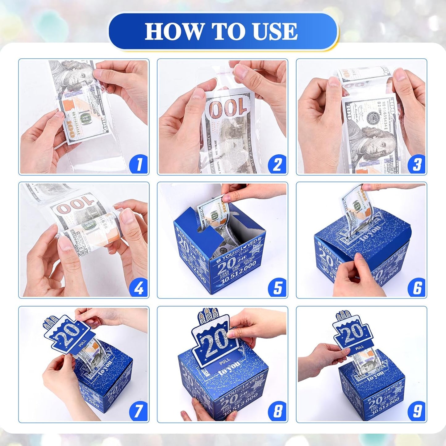 10 Happy Birthday Money Box for Cash Gift, 10th Birthday Decorations for Boys and Girls, Gifts for 10 Year Old Boy, Boy Gift Ideas, Cool Things for Teen -Blue with 100PCS Bags