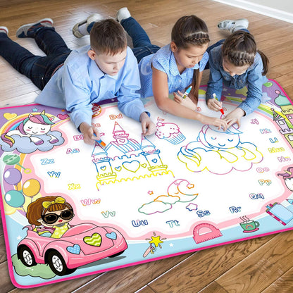 Water Doodle Mat - Kids Painting Writing Doodle Toy Board - Color Doodle Drawing Mat Bring Magic Pens Educational Toys for Age 3 4 5 6 7 8 9 10 11 12 Year Old Girls Boys Age Toddler Gift (Pink)