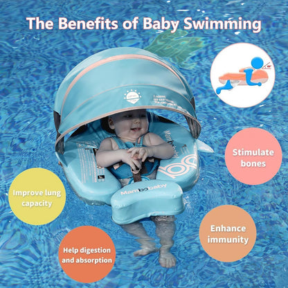 Baby Pool Float with UPF50+ 3D Adjustable Canopy, Add Tail Mambobaby Float Non Inflatable Infant Floats for Pool, Cartoon Narwhal Baby Floats (NPink with Canopy-U05NPCTLUROHML01U05)