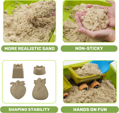 Eaciilee Play Sand Farm Toys, Farm Sensory Bins with 2.2lb Magic Sand, Animal, Take Apart Excavator Trailer Playset, Creativity Sandbox Toys with Lid for Kids 3 4 5 6 Years Old