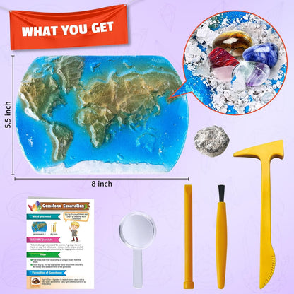 UNGLINGA Gemstones Excavate Gem Rock Dig Kit for Kids Boys Girls Birthday Gifts Ideal - 15 Different Real Gem Stones & Fossils Excavation Set with Dig Tools, Educational Geology Science S.T.E.M Toys