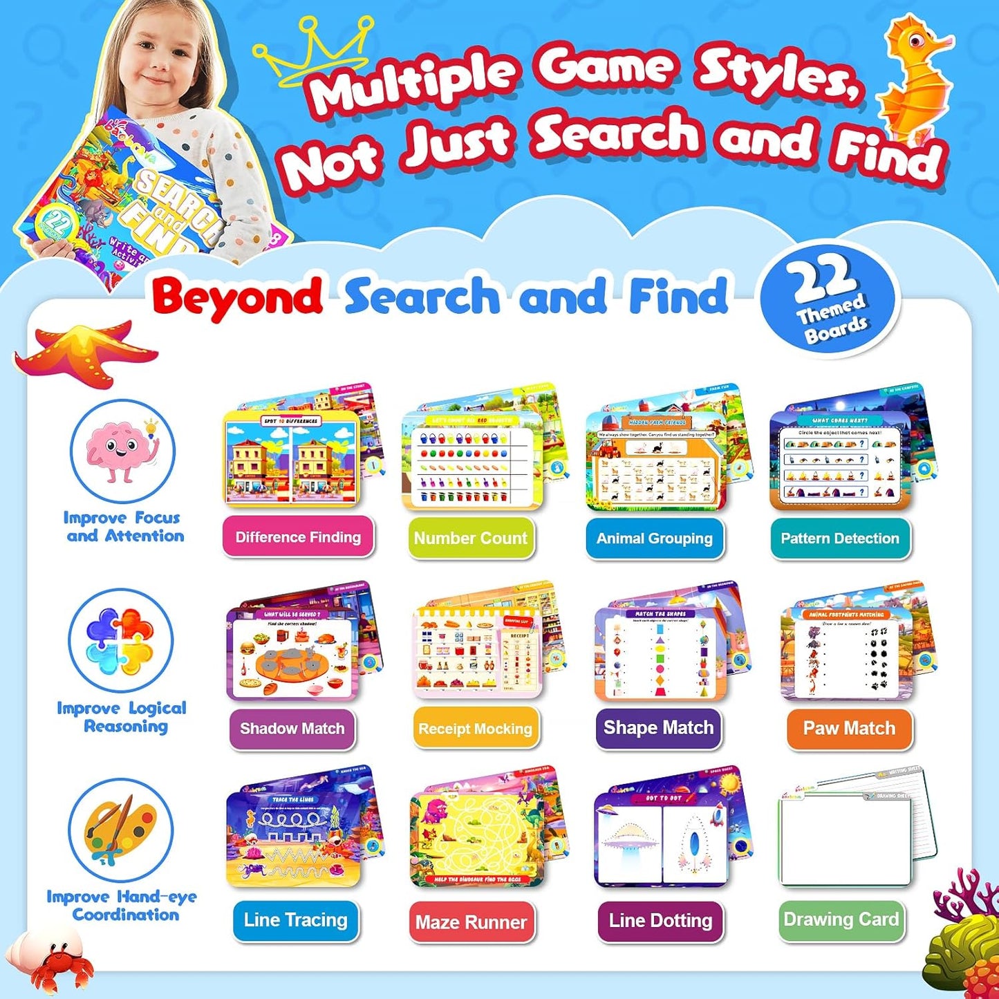 Baobrava Search and Find Book and Handwriting Practice Books Set, More Than 50+ Preschool Learning Activities for Toddler and Kids 3-8, Travel Games for Road Trip Car Airplane