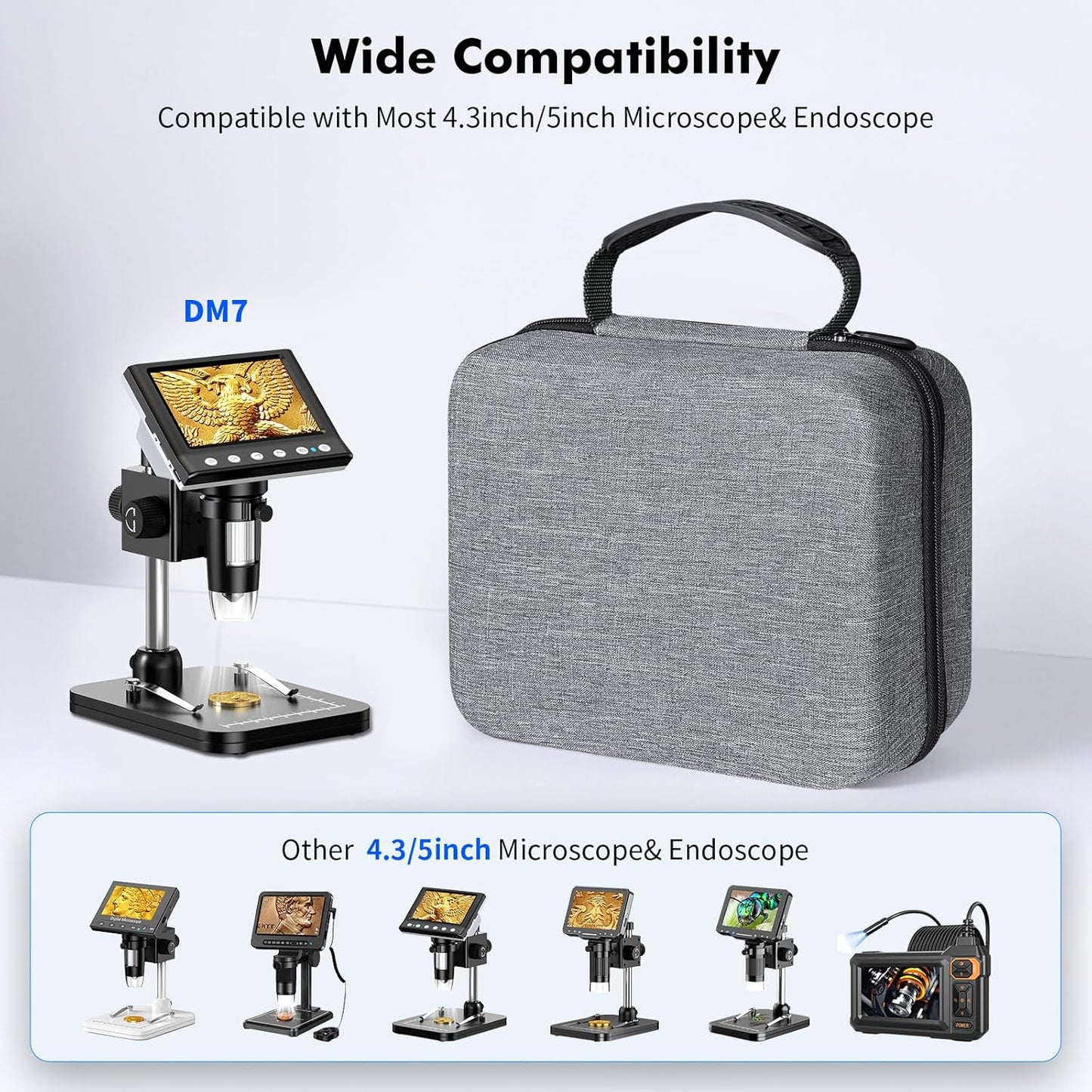 DM9 Digital Microscope Carrying Case - EVA Hard Storage Box Endoscope Case Travel Case Compatible with 4.3''/5''/7'' Digital Microscopes & Borescopes