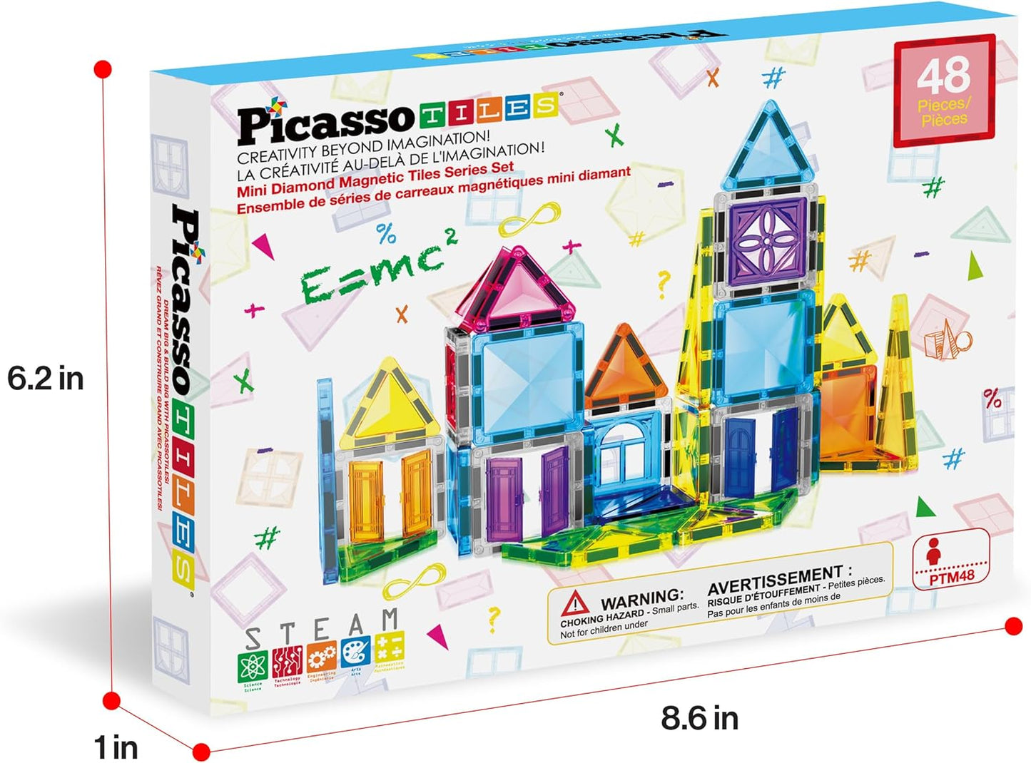 PicassoTiles 60 pcs Mini Magnetic Tiles Magnet Toys Travel-Friendly On-The-Go Building Blocks for Kids Compact Lightweight Creative playset Preschool Montessori Early Learning STEM Kids Toy Ages 3+.