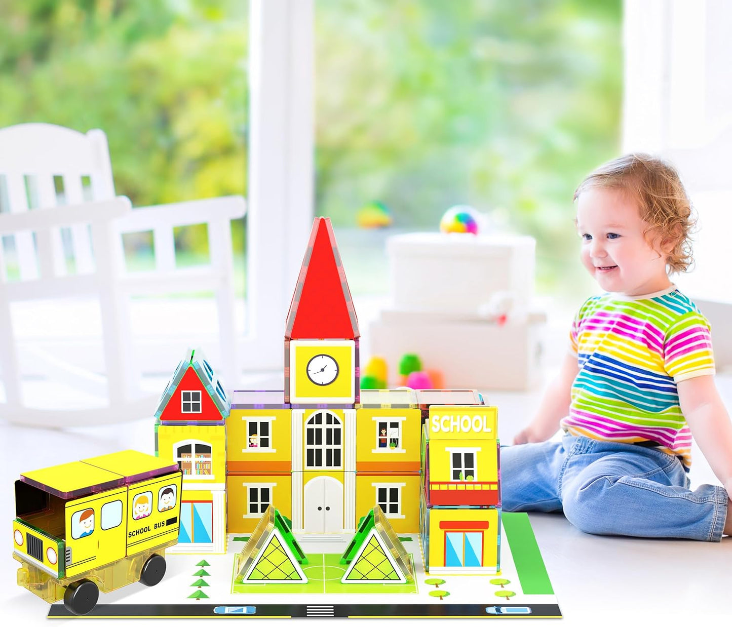 PicassoTiles Magnetic Building Block Set Geometry Shape Magnet Tiles Construction Toy STEM Learning Kit Educational Playset Playboard Pretend Play Stacking Blocks Child Brain Development PT16