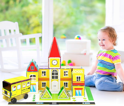 PicassoTiles Magnetic Building Block Set Geometry Shape Magnet Tiles Construction Toy STEM Learning Kit Educational Playset Playboard Pretend Play Stacking Blocks Child Brain Development PT16