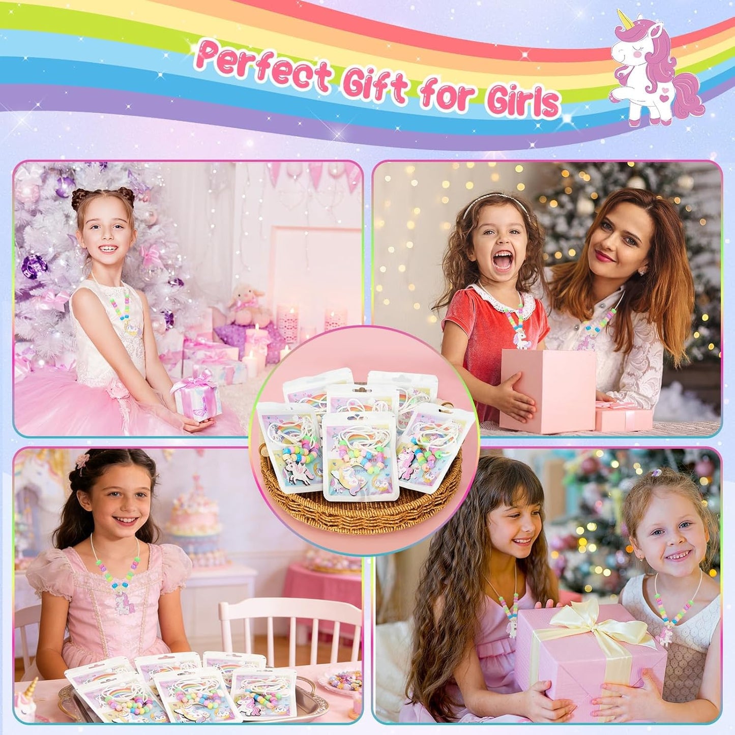 Bafeil 24 Set Easter Crafts Bead Necklace Making Kit for Kids - DIY Make Your Own Bunny Necklace for Arts and Crafts Project, Classroom Activities Gifts, Party Favors & Easter Basket Stuffers