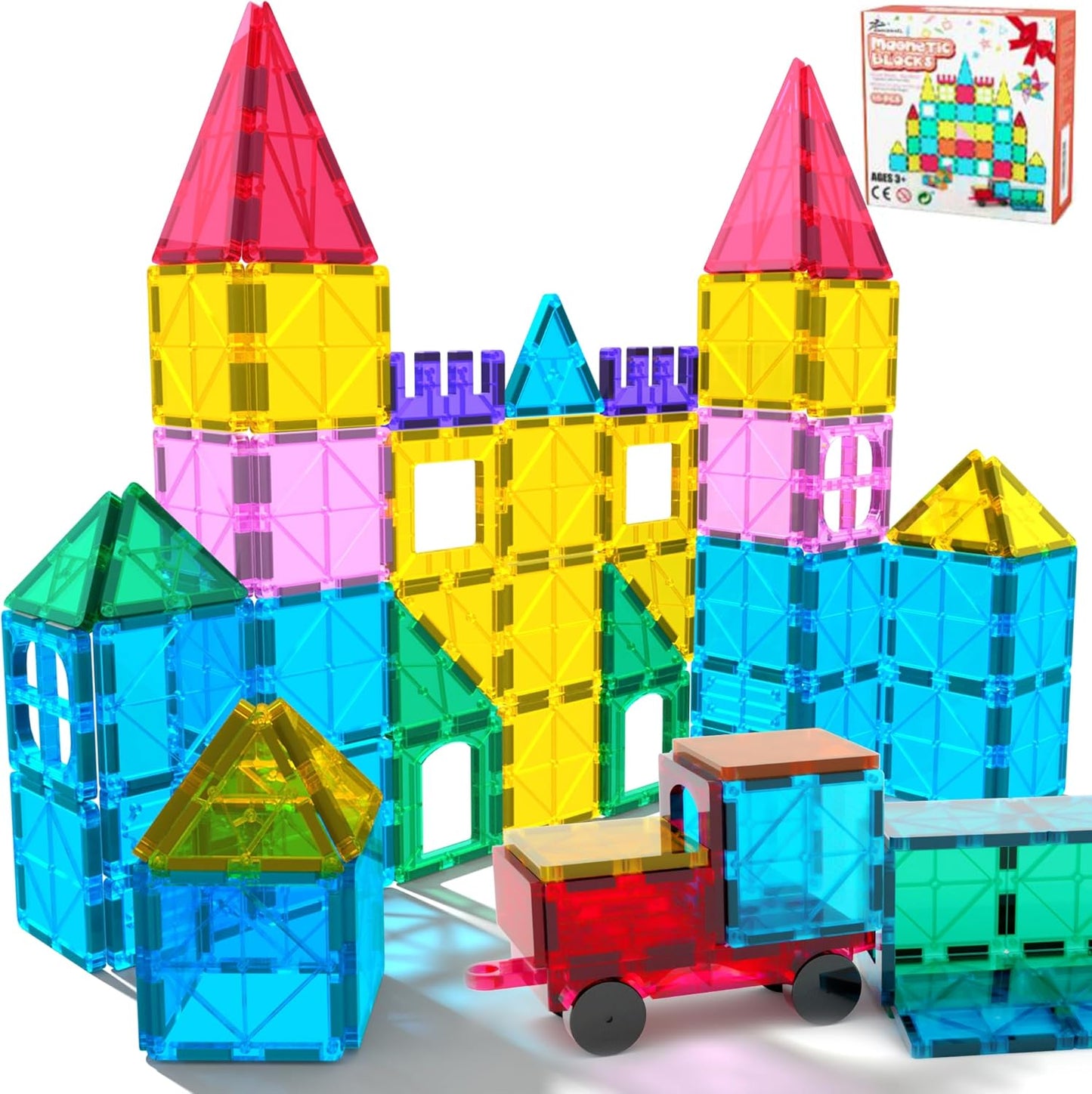 Jasonwell 100pcs Magnetic Tiles Building Blocks Set for Boys Girls Preschool Educational Magnet Construction Kit Stacking STEM Toys Christmas Birthday Gift for Kids Toddler 3 4 5 6 7 8 9 10 + Year Old