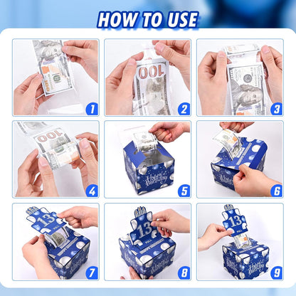 10 Happy Birthday Money Box for Cash Gift, 10th Birthday Decorations for Boys and Girls, Gifts for 10 Year Old Boy, Boy Gift Ideas, Cool Things for Teen -Blue with 100PCS Bags