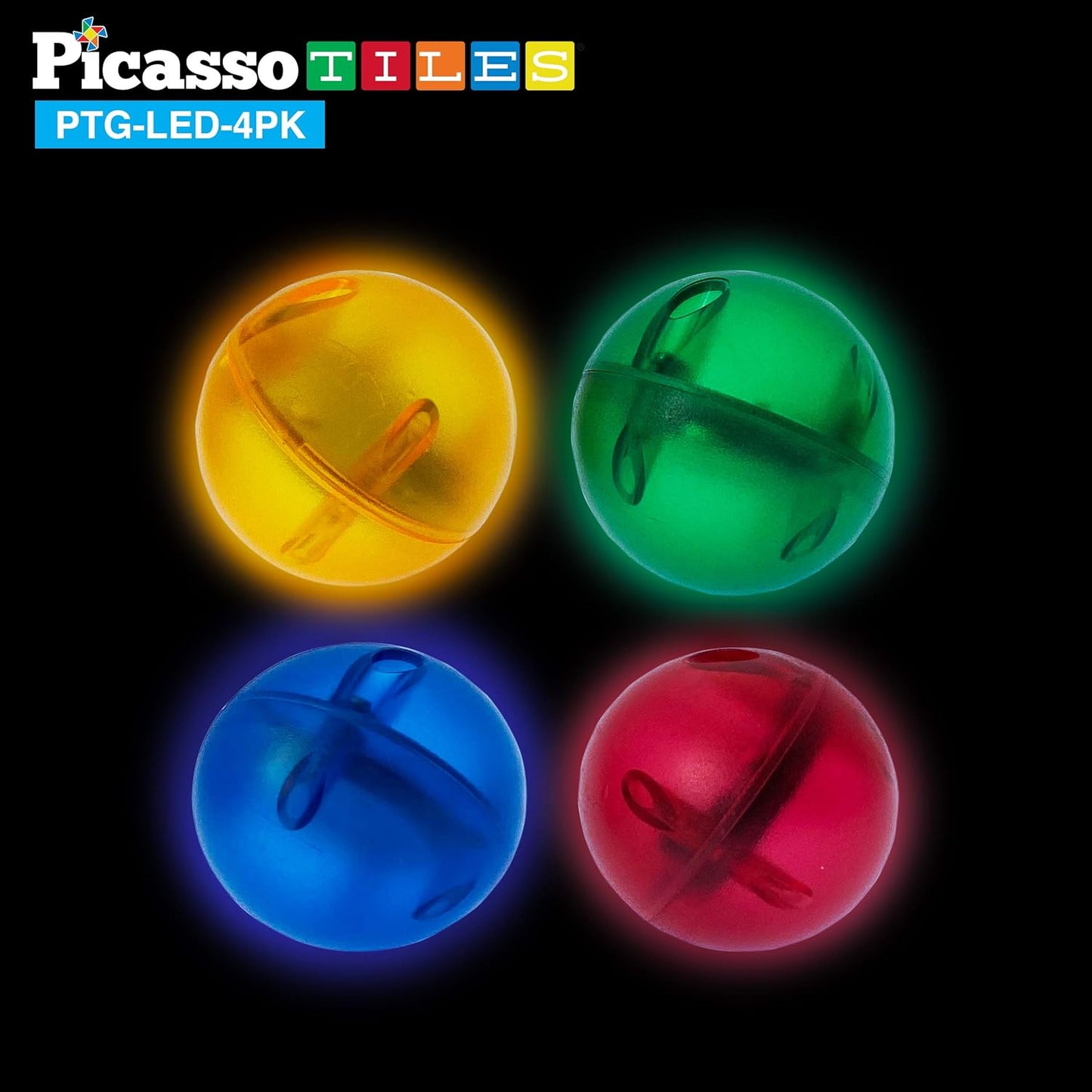 PicassoTiles 50PC Marble Run Race Track + 4PC LED Light-Up Glow in The Dark Translucent Balls: STEAM Educational Playset for Kids - Fun Learning Construction Toy, Creative Design, Sensory Development