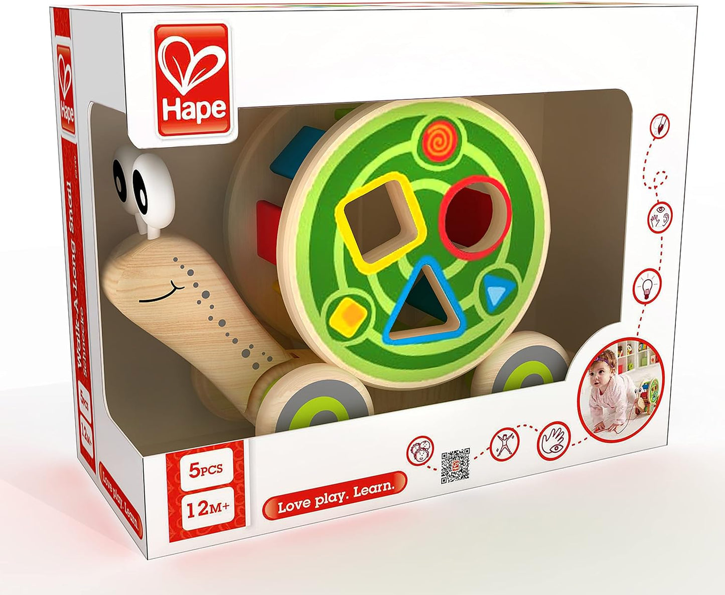 Hape Walk-A-Long Snail Pull Toy |Award Winning Toddler Wooden Push and Pull Toy with Removable Color