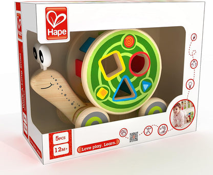 Hape Walk-A-Long Snail Pull Toy |Award Winning Toddler Wooden Push and Pull Toy with Removable Color