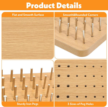36-Hole Wooden Pegboard for Occupational Therapy, Hand Therapy Peg Board with 3 Sizes of Round Iron Pegs to Improve Finger Dexterity, Fine Motor Coordination & Sensory Rehabilitation