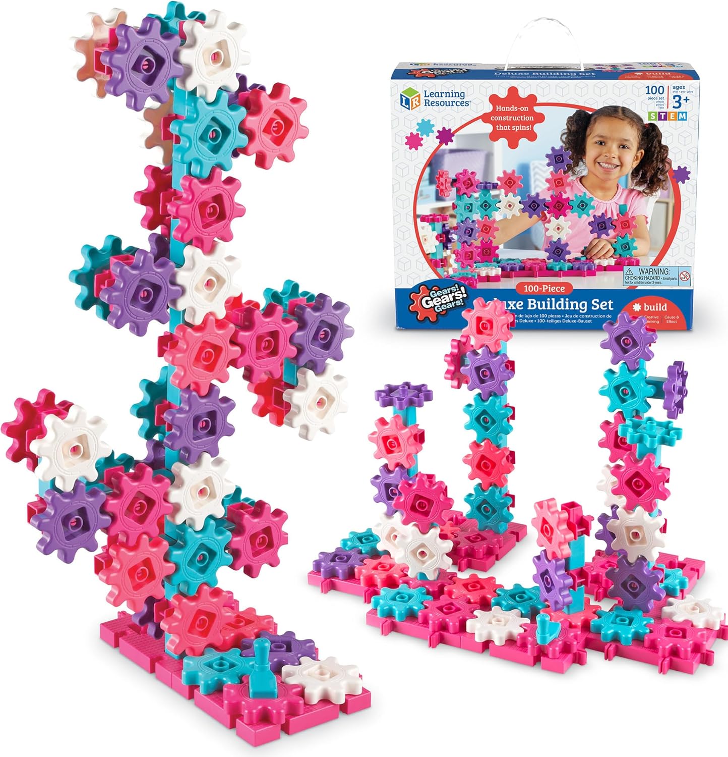 Learning Resources Gears 100-Piece Deluxe Building Set -STEM Activities, Fine Motor Skills, Toddler Explorer Kit, Science and Construction, Boys and Girls Gifts
