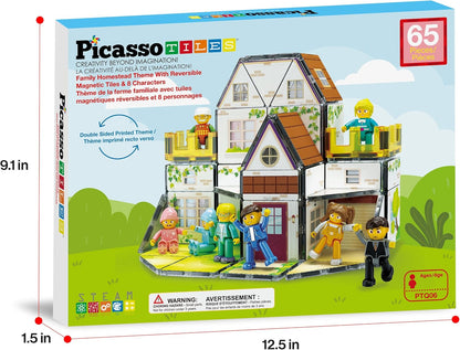 PicassoTiles 60pc Magnetic Tile Princess Castle Building Set with Double Sided Printed Tiles 2 Character Figures STEM Educational Toy Kit for Kids Pretend Play Montessori Learning Ages 3 to 8 PTQ04