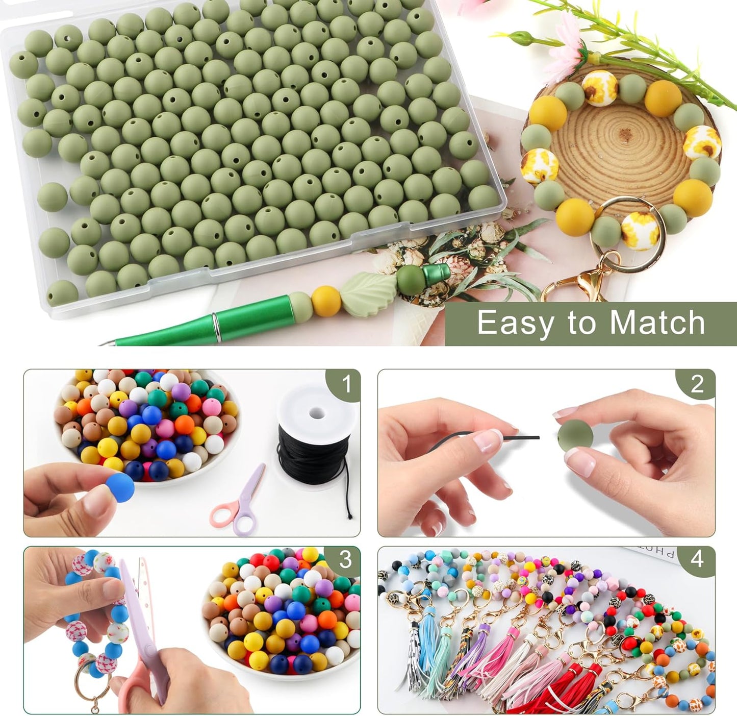 65Pcs 19mm Silicone Beads for Keychain Making Bracelet Necklace, Bulk Round Silicone Beads for Pens（Christmas Green） - Colors B