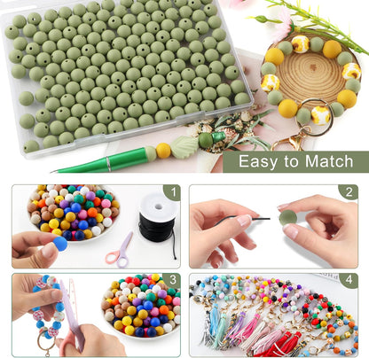 65Pcs 19mm Silicone Beads for Keychain Making Bracelet Necklace, Bulk Round Silicone Beads for Pens（Christmas Green） - Colors B
