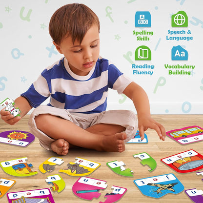 CVCC & CCVC Puzzle Cards for Kids,Phonics Games,Speech Therapy Toys for Toddlers,3 Alphabet Letter Word Puzzle,Learning Reading Spelling Games,Preschool Kindergarten Classroom Must Haves