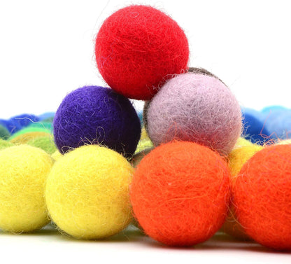 Glaciart One Felt Balls, Felt Pom Poms (5 Pieces) 4 Centimeters - 1.6 Inch, Handmade Felted 5 Vibrant Colors Wool Balls for Cats, Felting and Garland