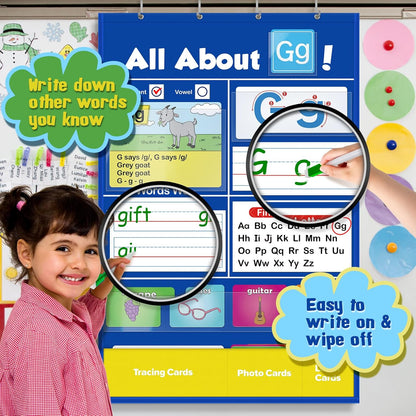 Alphabet Learning Pocket Chart, Circle Time Learning Center Alphabet Flash Cards ABC Wall Chart Letter Game for Toddler Kids Homeschool Supplies Preschool Kindergarten Classroom Must Haves