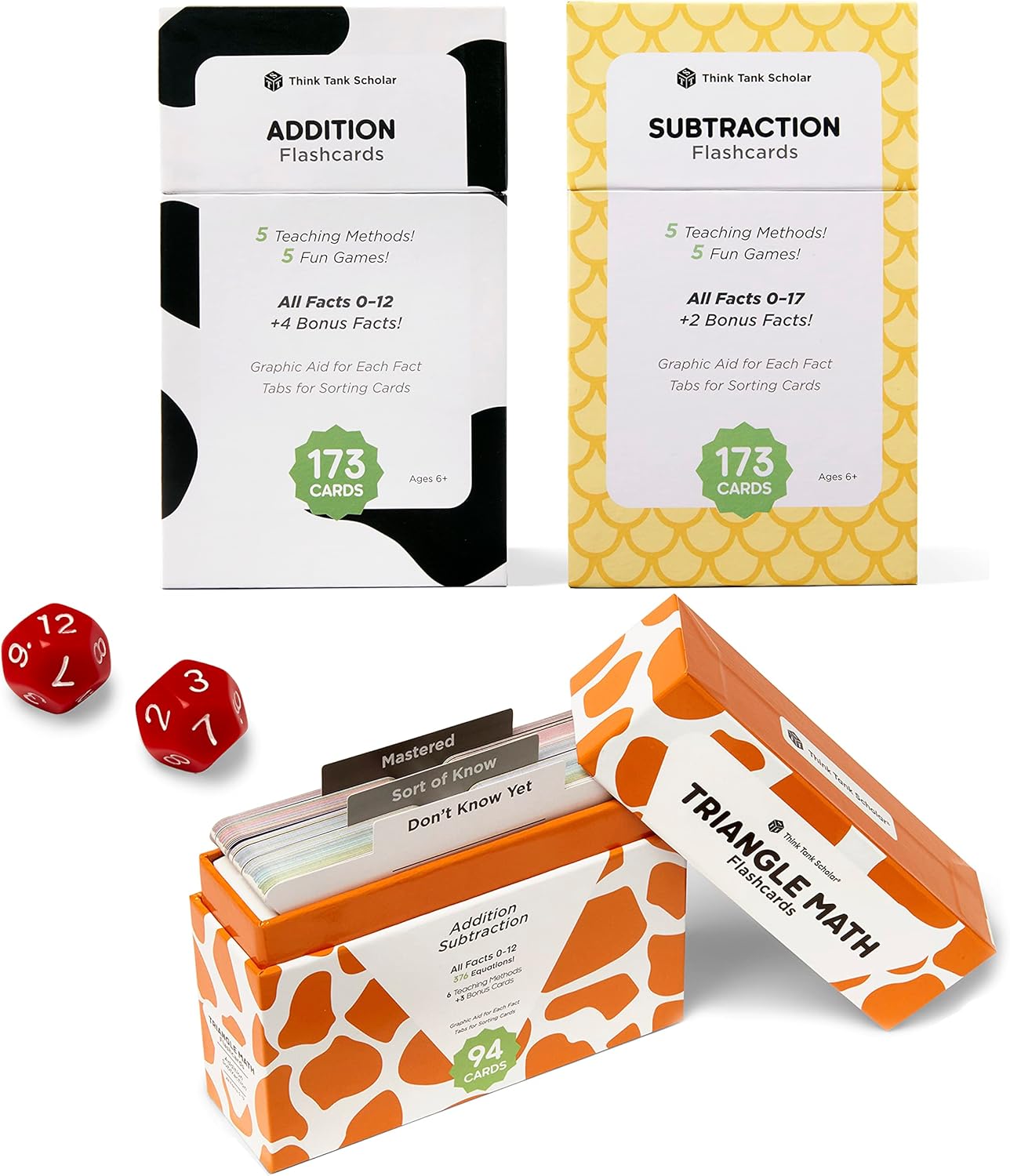 Think Tank Scholar 346 Addition and Subtraction Flash Cards Set (Award Winning) All Facts Color Coded, for Kids in Kindergarten, 1st, 2nd, 3rd Grade Class or Homeschool - Games & Chart