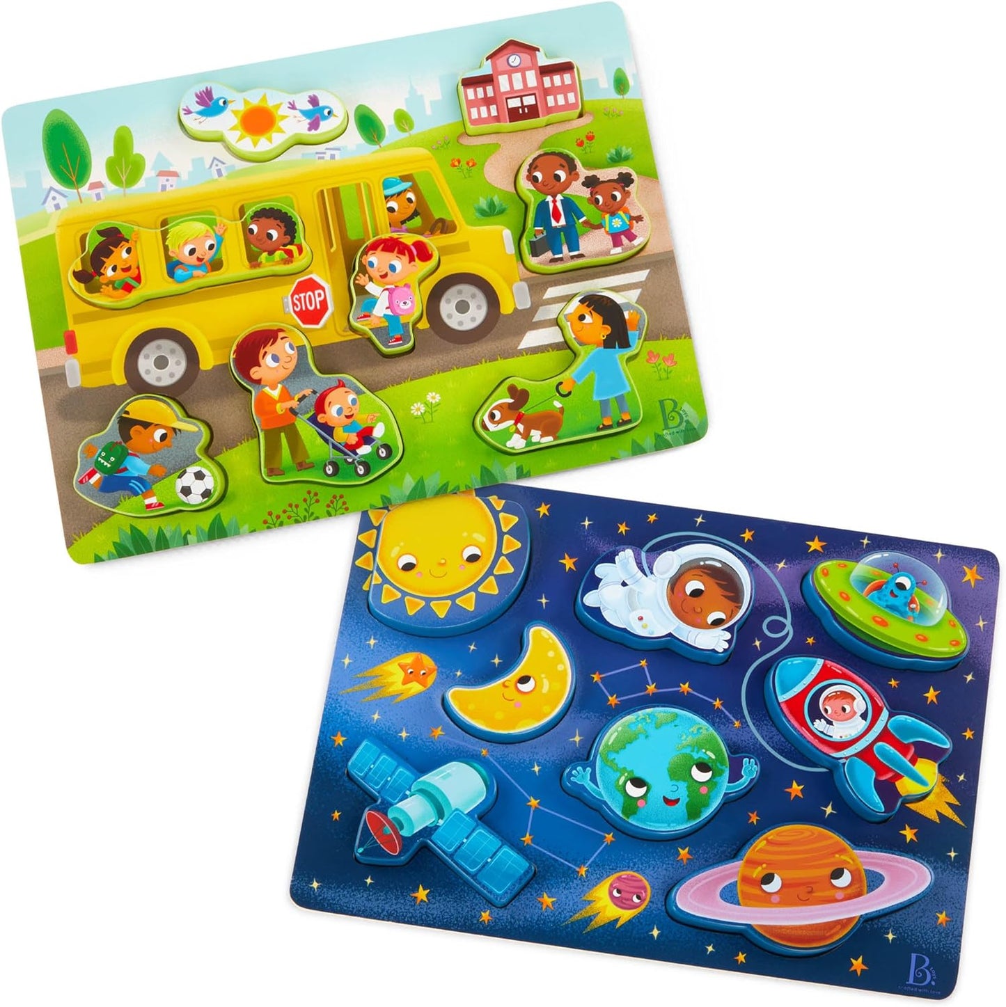 B. toys – Peek & Explore – School BusChunky Puzzle for Toddlers,Educational & Developmental Toys for Kids – 2+ Years