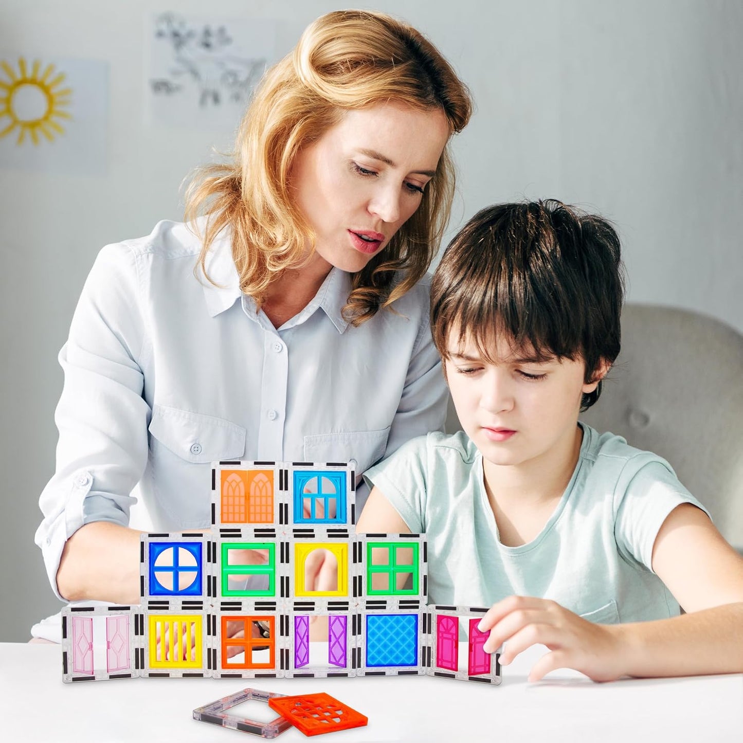 PicassoTiles Window and Door Clip On Magnetic Blocks Magnet Tiles Magnets Building Tile Construction Toy Set STEM Education Toys Learning Kit Stacking Block Playset Boys & Girls Age 3+ PT30
