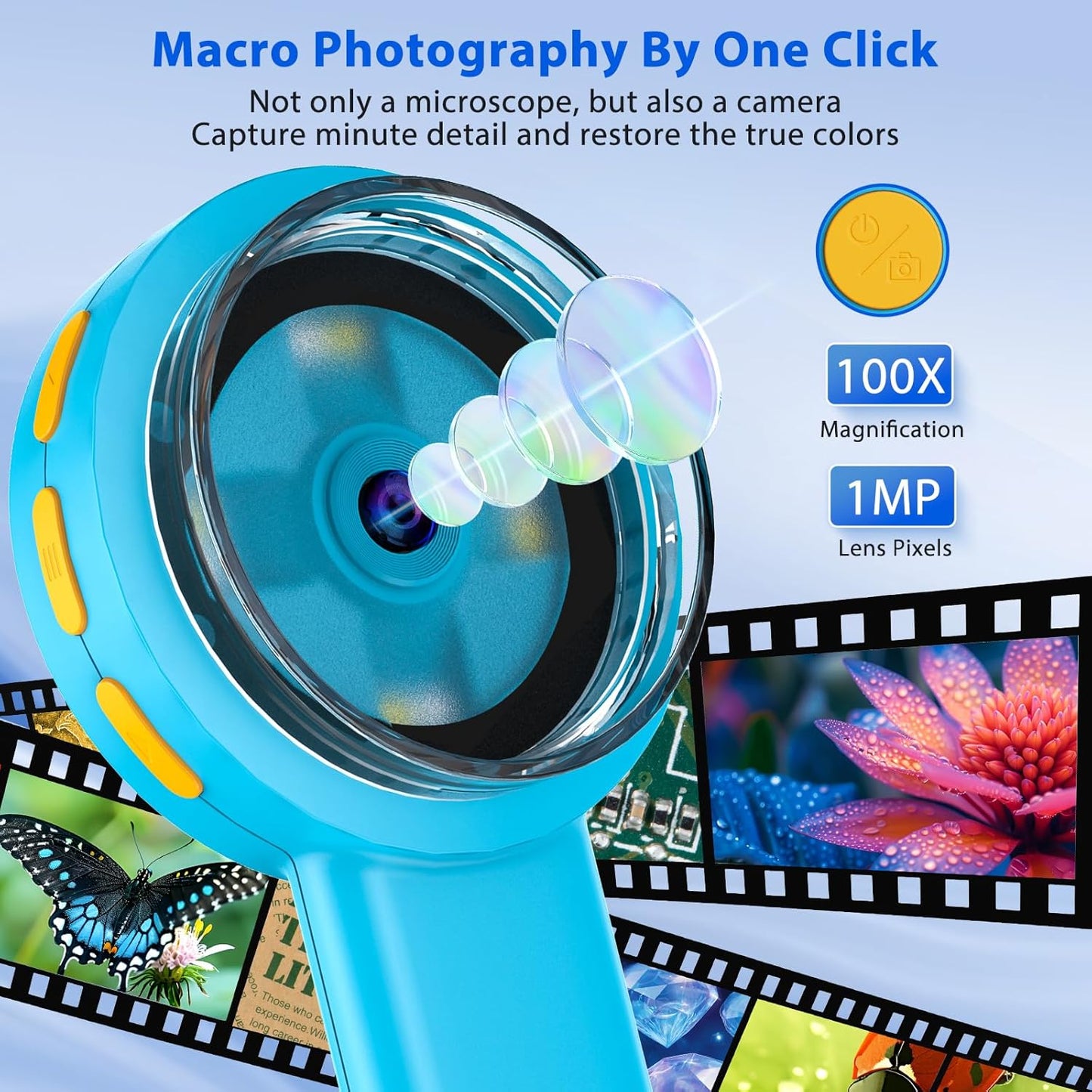 Pocket Digital Microscope for Adults Kids: 100X Handheld Magnifying Glass with Light, USB Coin Magnifier for Collector, Portable Jewelers Loupe with 2" Screen, Mini Scope for Trichome