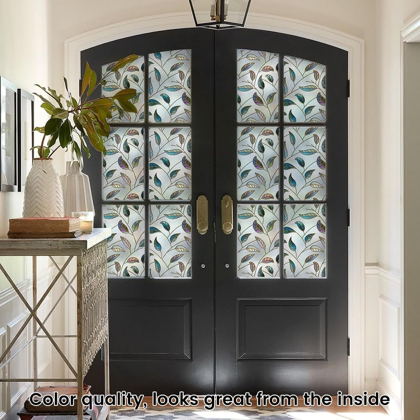 Leaf Pattern Window Tint with Installation Tools, Blackout Window Cover, Sun Blocking Window Tint for Home (Full Blackout Opaque, 17.7'' x 78.7'')