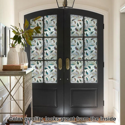 Leaf Pattern Window Tint with Installation Tools, Blackout Window Cover, Sun Blocking Window Tint for Home (Full Blackout Opaque, 17.7'' x 78.7'')